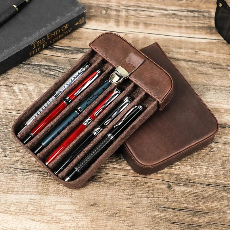 

Luxury Genuine Leather Fountain Pen Handcrafted Fashion For 3-6 Pen Bag Portable Pencil Case