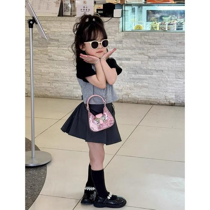Tas Fashion Anak Perempuan Korea bowknot sequin Tas tangan mini Tas Hp Cewek Tas selempang mini lucu