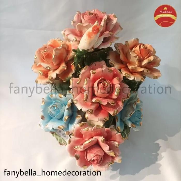 JTTOP" BUNGA CAPODIMONTE / BUNGA KERAMIK / HIASAN RUANG TAMU / DEKORASI RUMAH