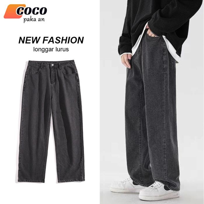 Wearon- Celana Jeans Pria Panjang Celana Hitam Pria Celana Kulot Jeans Oversize Baggy Pants