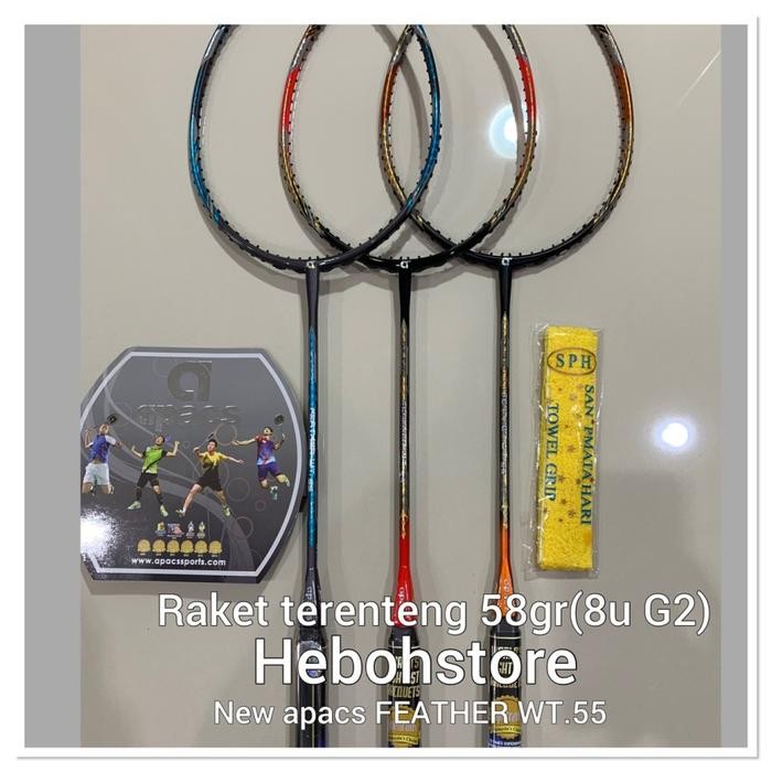 READY Raket Badminton NEW Apacs FEATHER WT.55 nanotec kuat 35 LBS berat 58gr