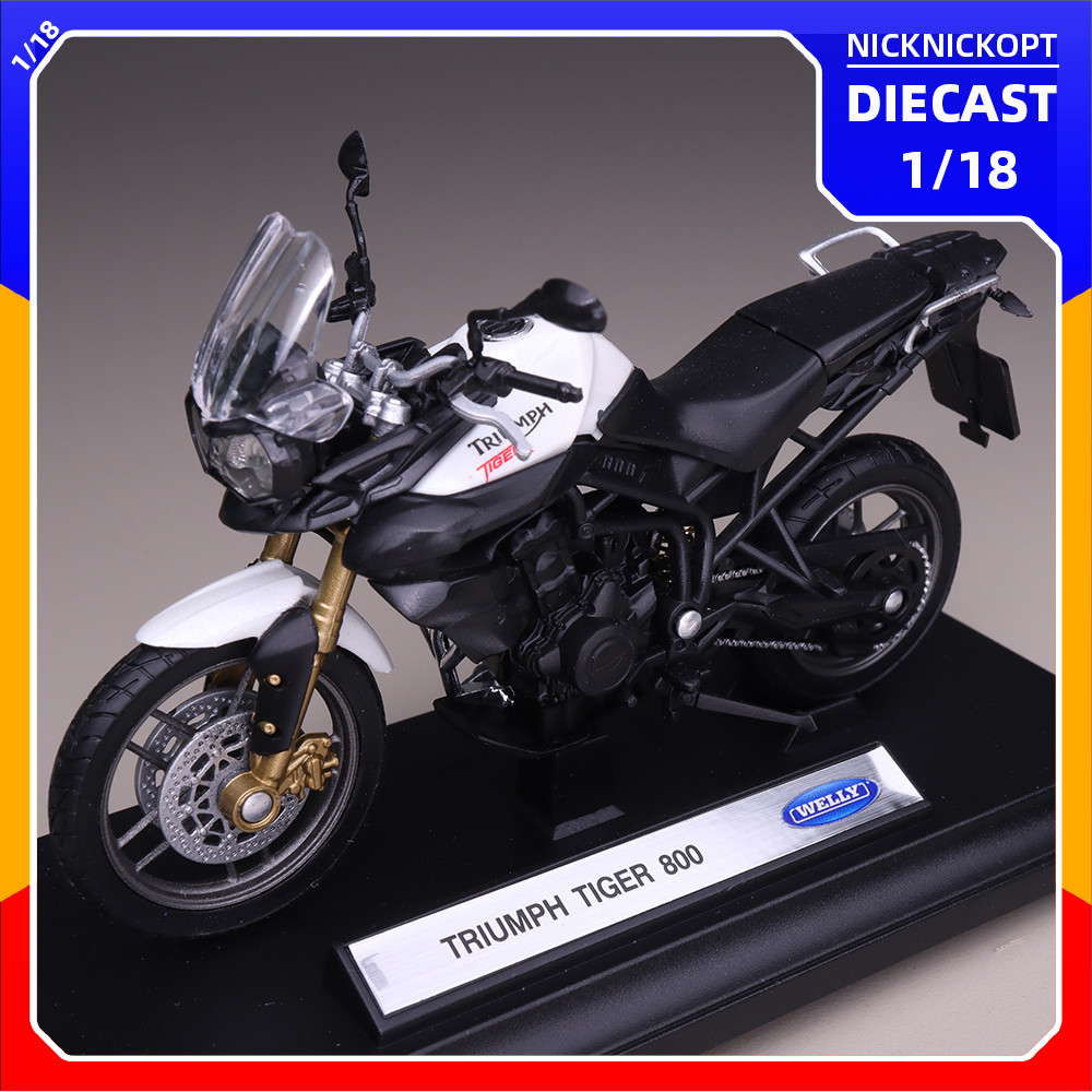 Miniatur Motor Welly Triumph Tiger 800 Skala 1:18 Diecast Mainan Koleksi