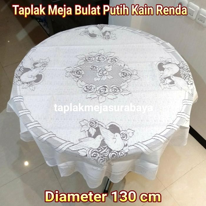 Taplak Meja Bulat Bundar 130Cm Kain Putih Renda Vintage Tebal Merpati