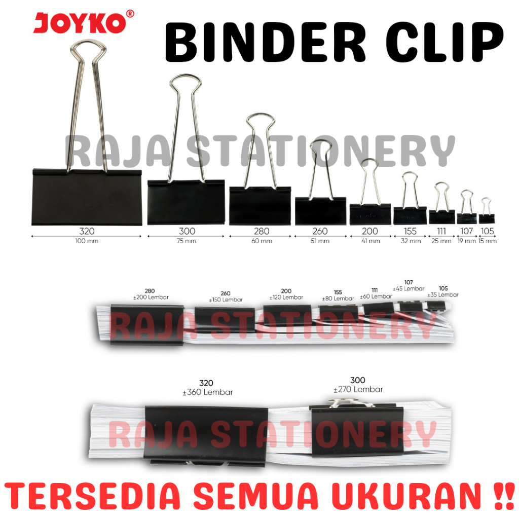 

Joyko Binder Clip 105 107 111 155 200 260 280 300 320 / Klip Penjepit Kertas Joyko - RAJA BIGBOX