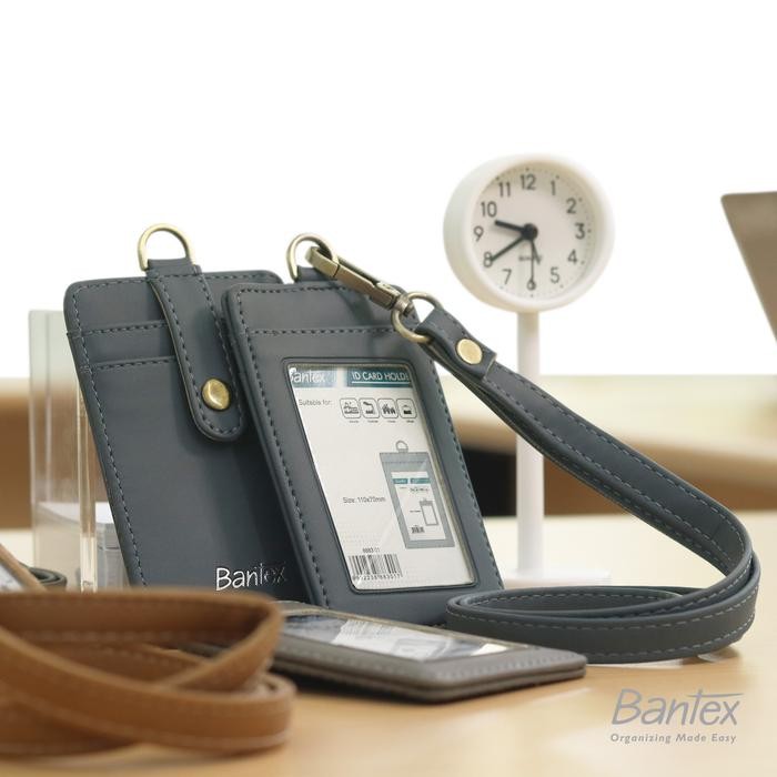 

Bantex Leather Name Tag ID Card Holder Button 8883 Kulit Sintetis Lanyard Tali