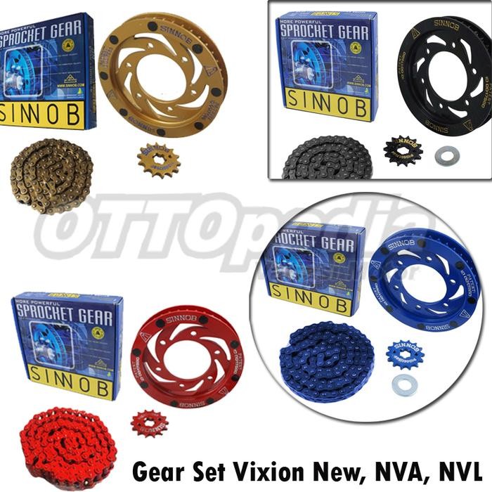 favorit] Gear Set Rantai Motor / Chain Kit Sinnob Vixion New Merah