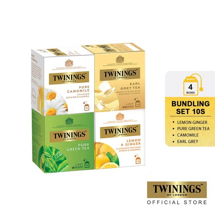 

Twinings Bundling Set All 10s "1 box Lemon Ginger, 1 box Pure Green, 1 box Camomile, and 1 box Earl