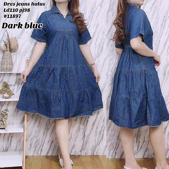 Blumjean- Dress Jeans Wanita /Dress Berkerah / Jeans Viral / Dress Kekinian
