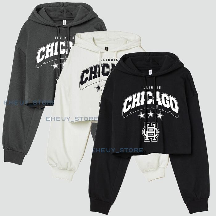 Coatelle- Hoodie Crop Chicago Sweater Crop Korean Hoodie Cropped Wanita Korean Style Bahan
