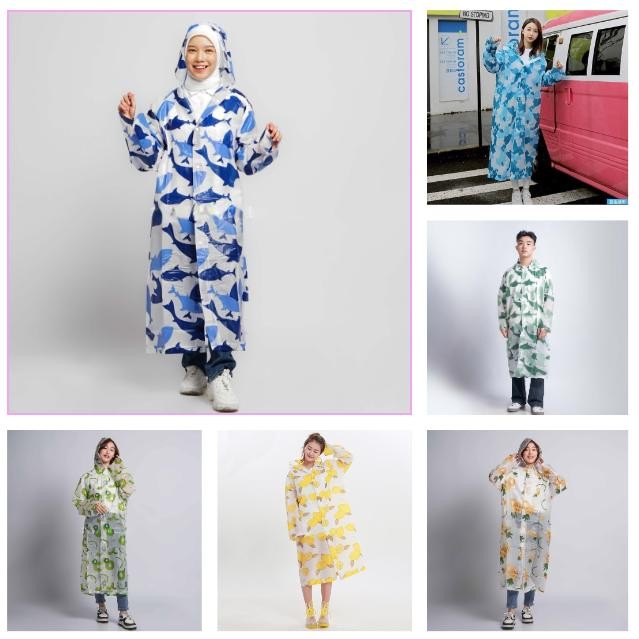 JAS HUJAN Jas Hujan Eva Terusan Dewasa TC86 Travel Raincoat Dress Korea Lemon - Random awet tahan la