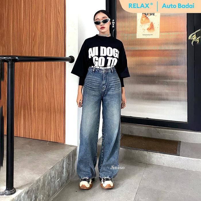 Jiniso Relax - 778 Kulot Highwaist Celana Jeans Wanita