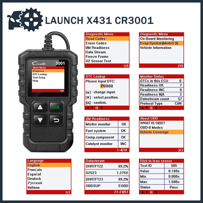 LAUNCH X431 CR3001 OBD2 Scanner Check Engine Scan OBD 2 Scan Tool PK