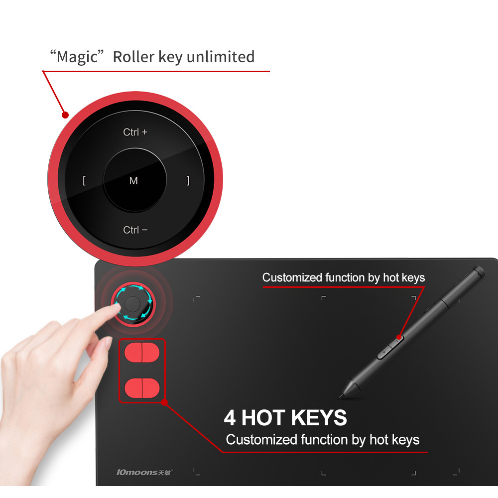 

10Moons G20 Graphic Drawing Tablet With Roller Key Large Active Area Digital Tablet Support Android