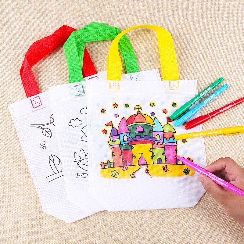

1-10Pcs Sets Diy Graffiti Bag With Markers Handmade Painting Non-Woven Bag For Children Arts Crafts
