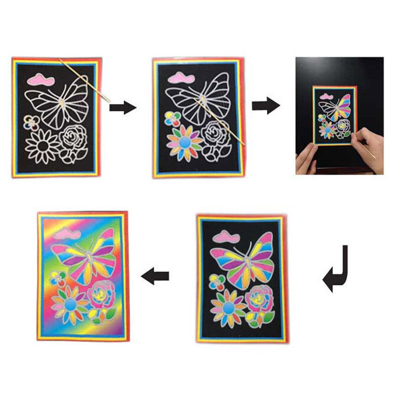 

10 Pcs 13X 9.8Cm Scratch Art Paper Magic Painting Paper With Drawing Stick For Kids Toy Colorful