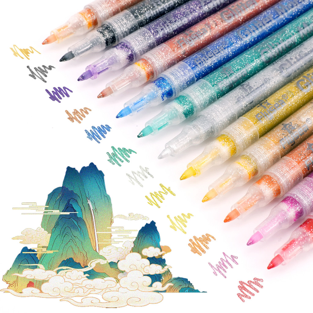 

12 Pcs Glitter Gel Pen Set With 12 Color Ink Refill Suitable For Children Adult Coloring,