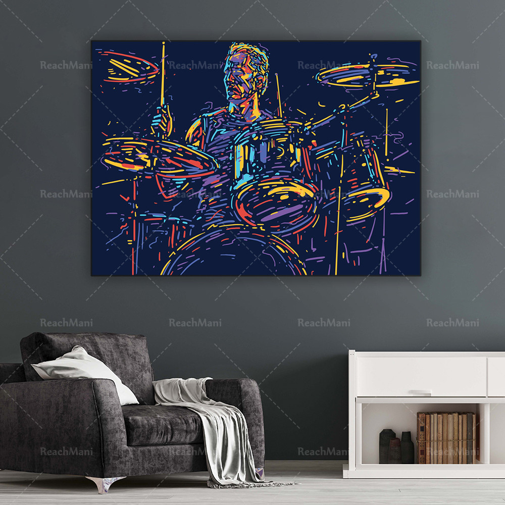 

Musician With Drums Rock Drummer Wall Art Hipster Painting On Canvas Decorative Poster