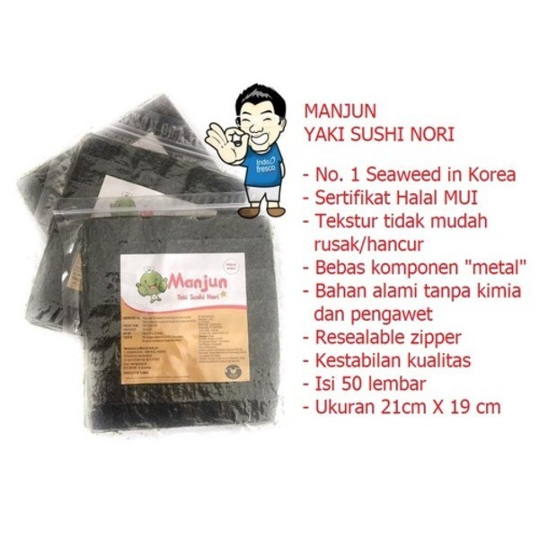 

Manjun Sushi Nori Rumput Laut Seaweed 50 Sheet