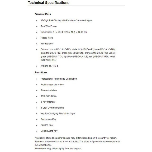 

[READY] Casio Calculator MS-20UC - Kalkulator Kantor - Seri Colorful - 12 digit