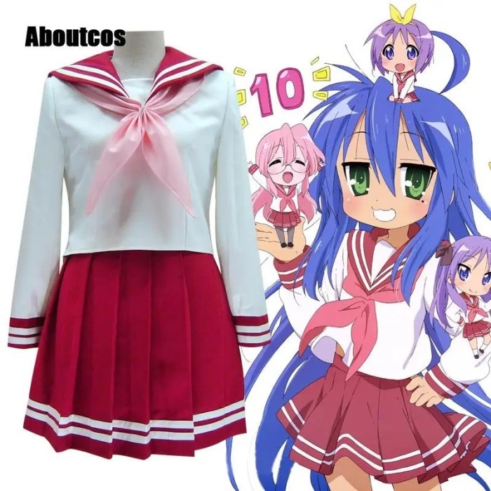 Aboutcos Anime Lucky Star Konata Izumi Cosplay Costume Wig JK Uniform