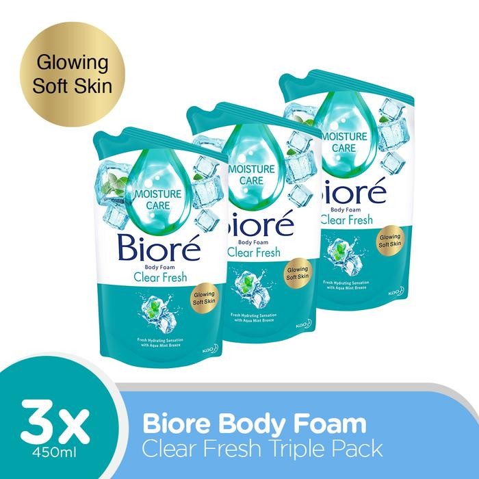 Biore Clear Fresh 400ml Pouch Triplepack - Sabun Mandi Cair