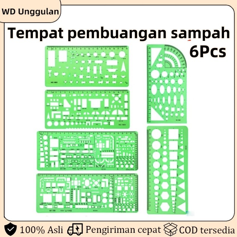 

6Pcs Penggaris bentuk arsitek desain interior alat desain desain Grafis perancang templat gambar