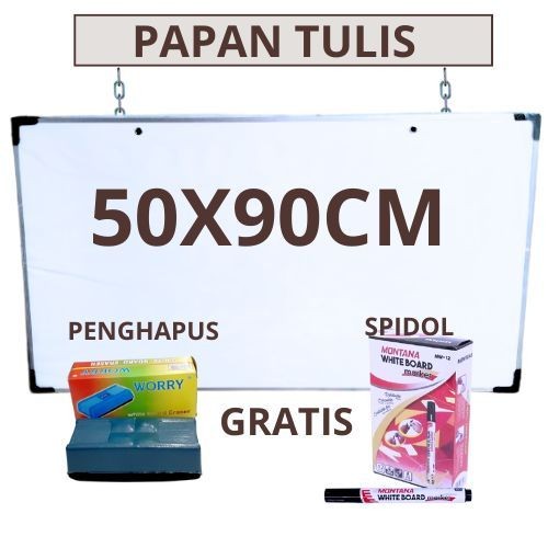 

Papan tulis whiteboard 2 sisi (hitam & putih) 50cm x 90cm gratis spidol dan penghapus