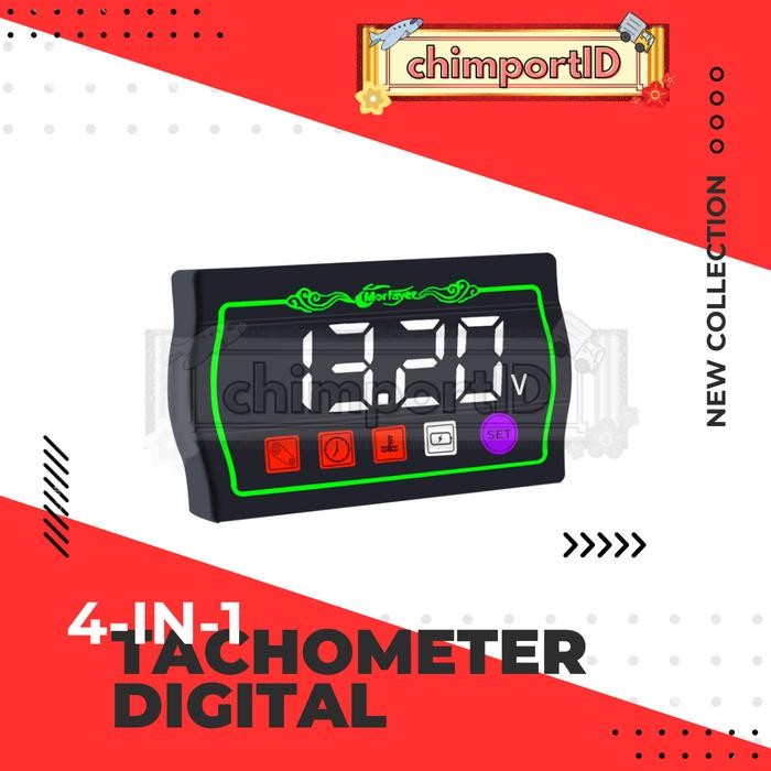 PROMO 4-in-1 Tachometer Digital RPM Clock Suhu Temperatur Volt Meter LED Multifungsi untuk Motor