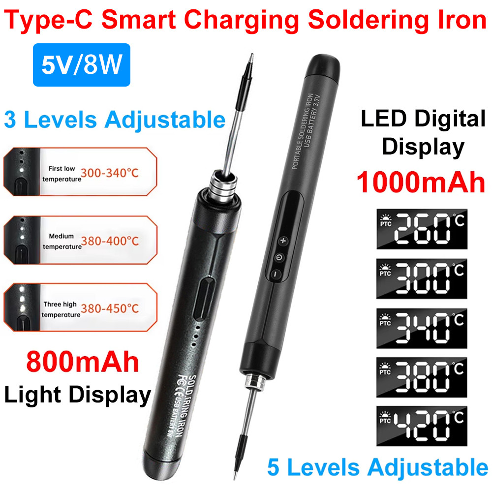 1000Mah Usb Led Digital Electric Soldering Iron Kits Mini Cordless Adjustable Temperature 260-420