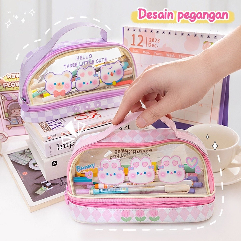 

JH8 Duffy toys(COD) Tas Pensil Dua Lapis / Pencil Case Kapasitas Besar / Tempat Pensil Bening /