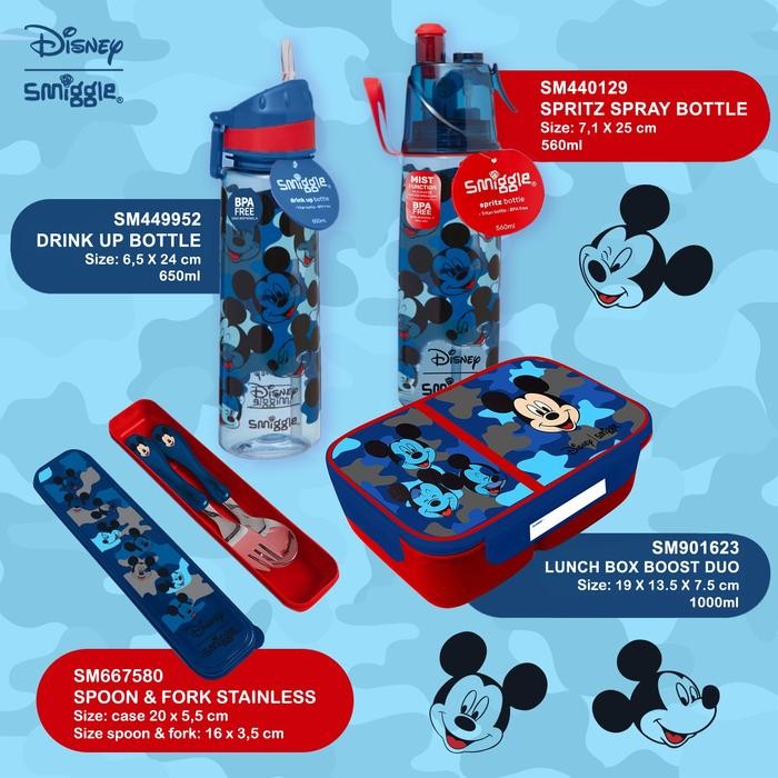 Terlaris Smiggle Disney Mickey Minnie Drink Up /Spray Bottle/ Lunchbox/Spoon Set