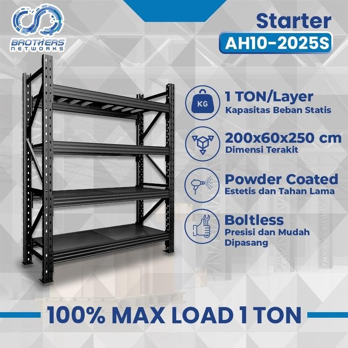 RAK GUDANG BESI 4 SUSUN AH10 1 TON AYORACK - RAK TINGGI 2.5 METER PANJANG 2 METER LEBAR 60CM - RACK