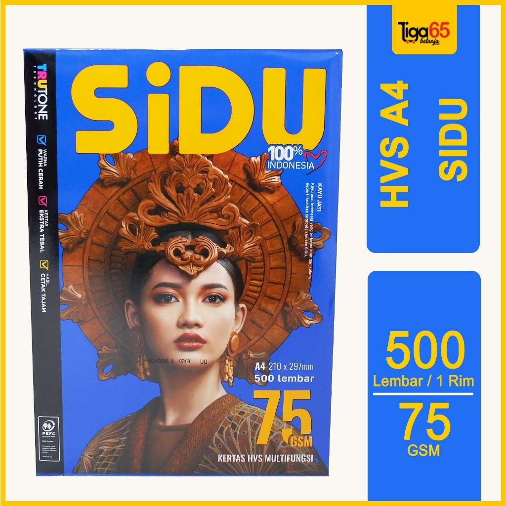 Sidu Hvs A4 75Gsm 1 Rim / Kertas Print Fotocopy / Kertas Hvs Sidu / Kertas Hvs A4