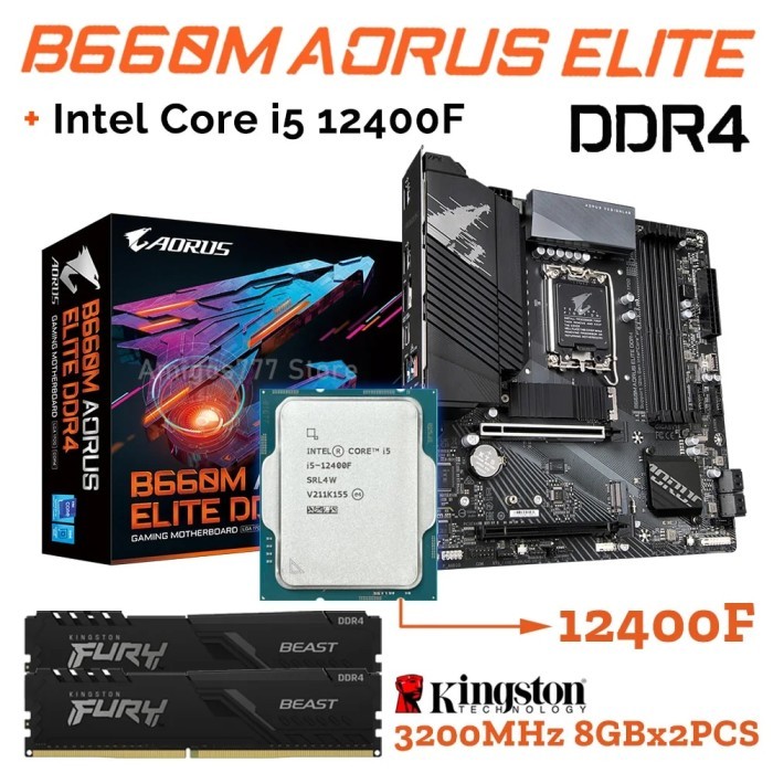LGA1700 Gigabyte B660M AORUS ELITE DDR4 Motherboard + lntel i5 12400F