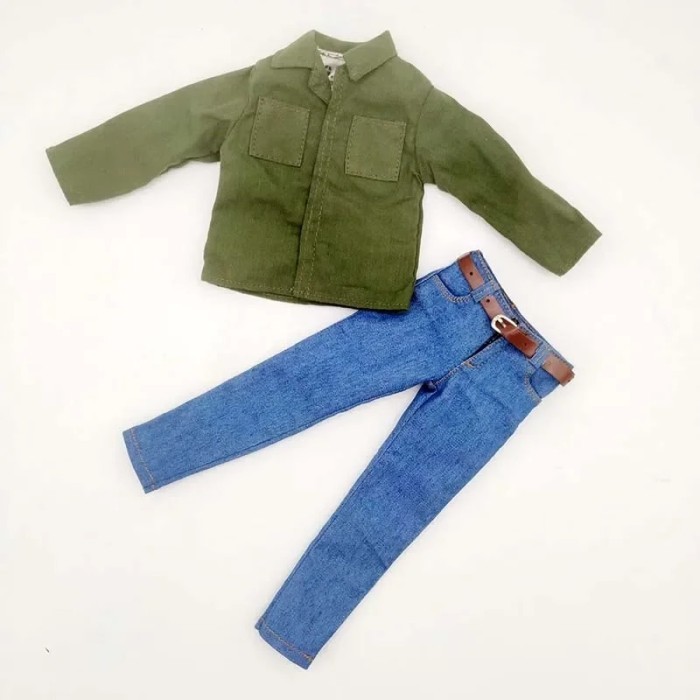 Tbleague 1/6 Scale Army Green Shirt + Jeans Clothes Accessories for