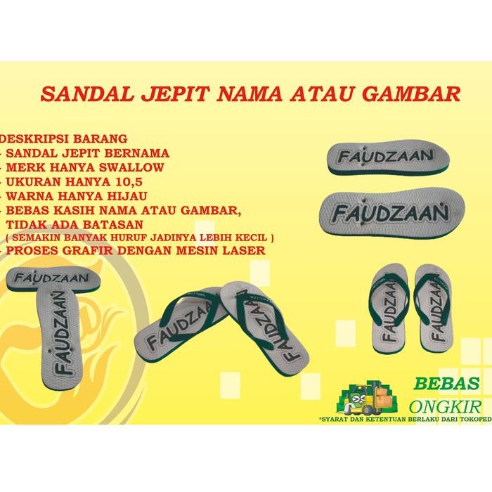 SANDAL CUSTOM UKIR GAMBAR NAMA SENDAL JEPIT SWALLOW