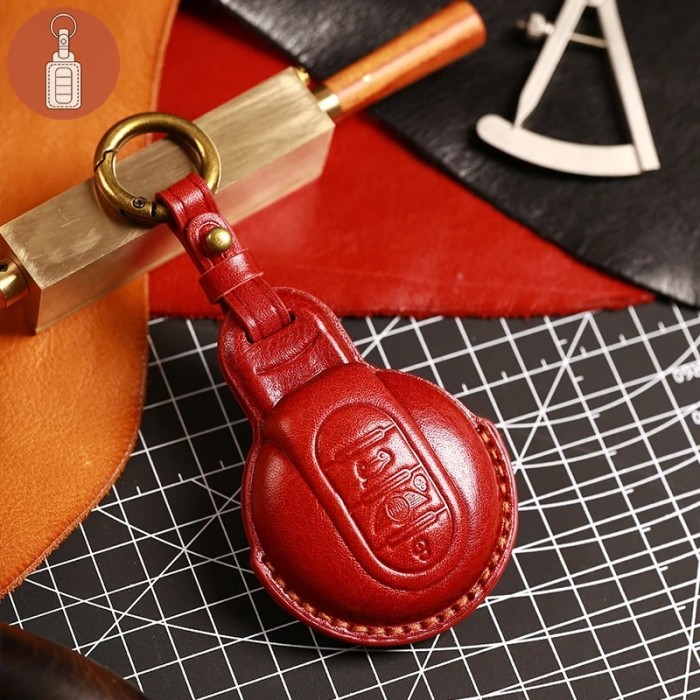 Leather Car Key Case Cover Fob Keychain Accessories for Mini Cooper