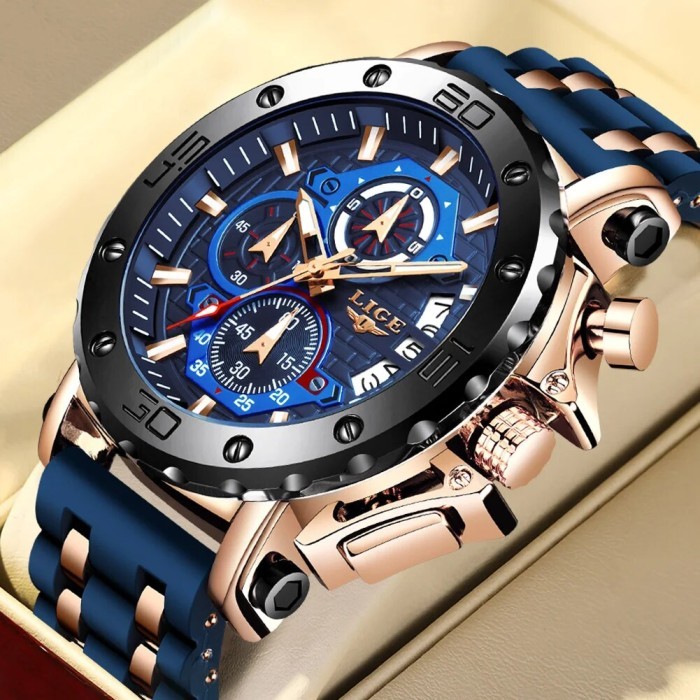 Quartz Watch LIGE Men's Wrist Watch Business Analog Chronograph Watch