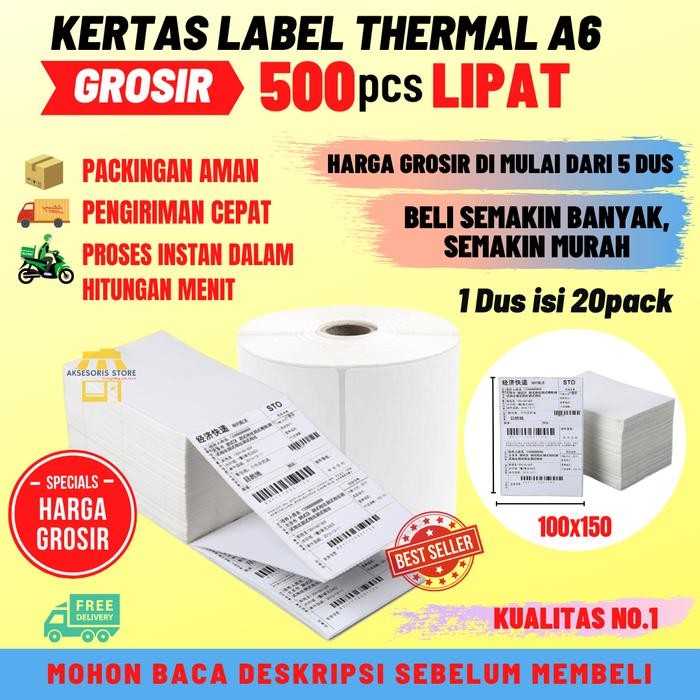 

Gilang_Store KERTAS THERMAL LABEL STICKER 100X150 500PCS BARCODE UKURAN A6