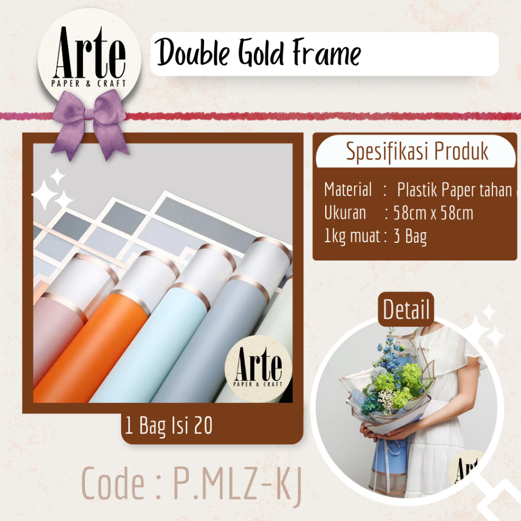 

20 Lembar Cellophane Double Gold Frame Buket Bunga Korean Kertas Waterproof Ori Sinowrap Flower