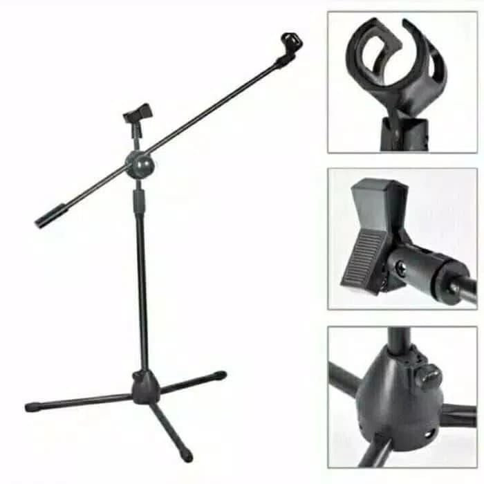 Stand Microphone + Mic Holder / Stand Mic Lantai Tripod Condenser