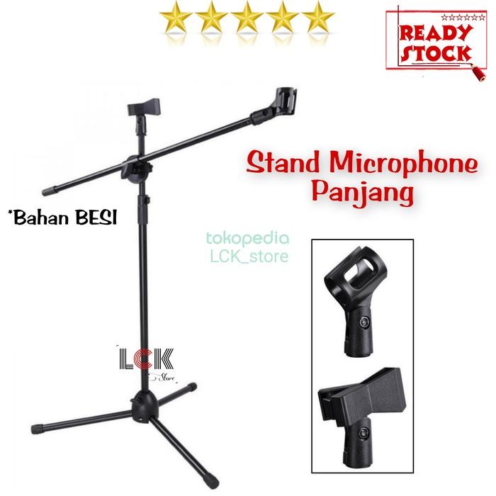 stand mic panjang berdiri besi - standing microphone 2 Klip mic holder