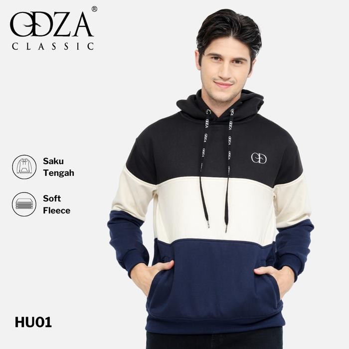 Odza Jaket Sweater Hoodie Luaran Pria Wanita Fleece Premium Tricolor - XL