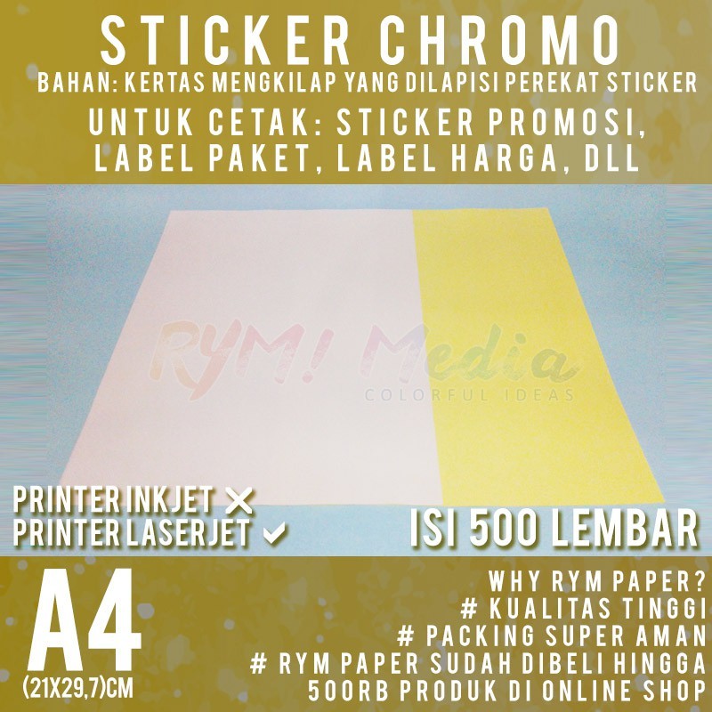 

lembar Sticker Chromo A4 / Kertas Stiker Glossy Mengkilap A4 1 RIM