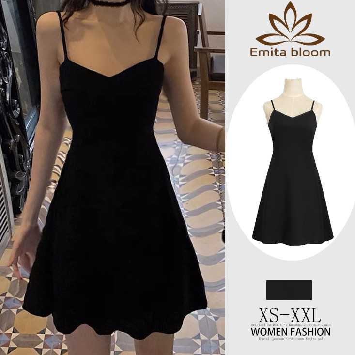 bestpromo emita bloom summer mini dress hitam pendek wanita party dress korean style black dress