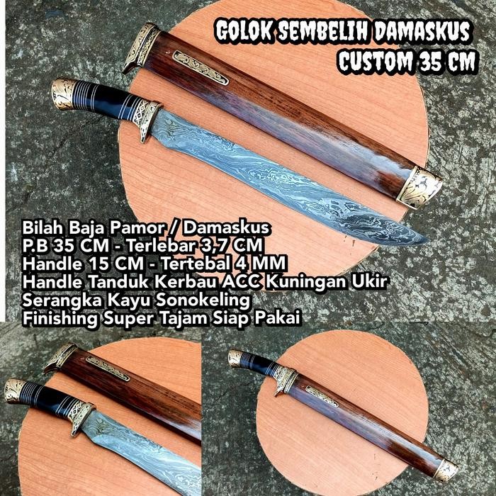 PREMIUM Pisau Golok Sembelih Damaskus Custom Siap Pakai