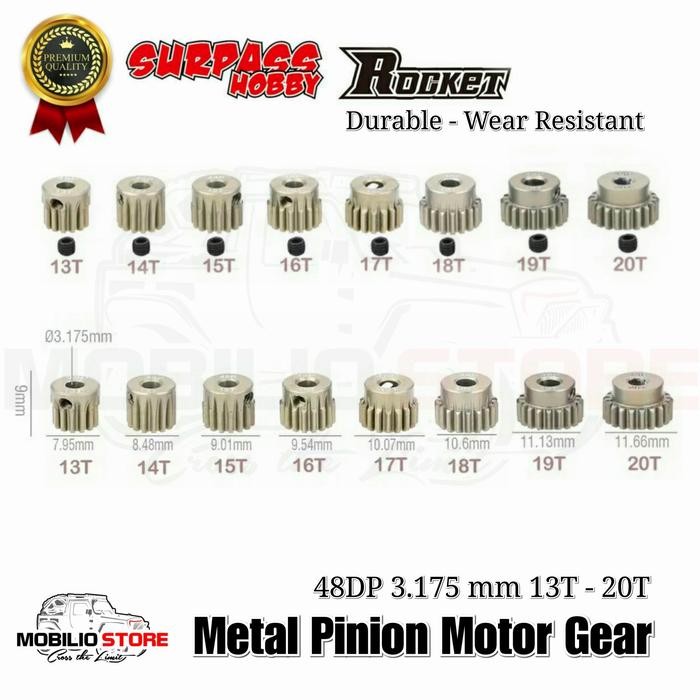 BBshOp,- Metal Pinion Motor Gear Surpass Rocket 48 DP 3.175 mm Shaft 13T - 20T