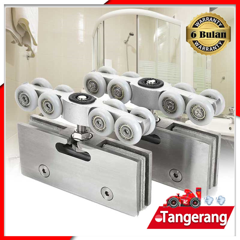 Glass Clamp Sliding Accessory Set Aksesoris Pintu Sliding Kaca Rel Roda Jepit Stainless Kilap Daya