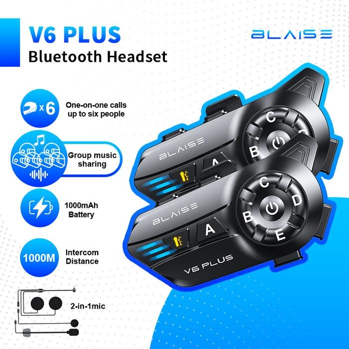 BLAISE V6 Plus Intercom Helm headset Interkom buat 6 Riders Musik Sharing Waterproof Audio