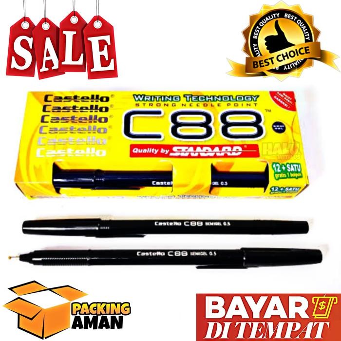 

Ready JT (BISA COD) PROMO 12+1 PCS PENA PULPEN STANDARD CASTELLO /PEN STANDARD MURAH/ PEN C88 HITAM